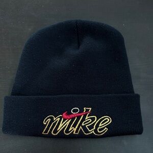 Nike Black Beanie with Gold and Red Logo